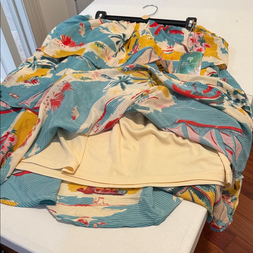 NWT Tropical Ruffle 3 Tiered Lined Voluminous Watercolor Flowy Dainty Skirt L - Picture 6 of 11